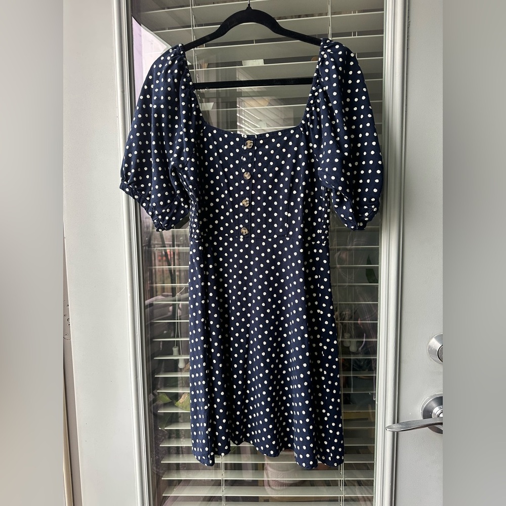 Vero Moda Navy Puff Sleeve Polka Dot Dress - Picture 4 of 12